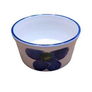 MAXAM Hand Painted Portugal Ceramic Ramekin Bowl Blue Yellow Floral Microwave